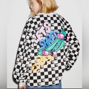 Zara Kids Hotwheels  Black and White Checkered Long Sleeve Tee